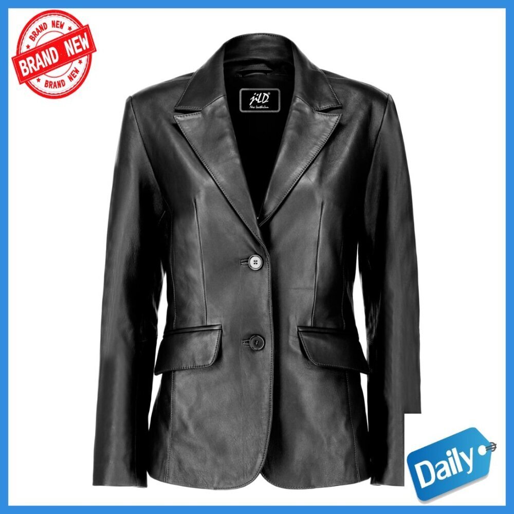 Lambskin Leather Blazer Jacket Women Classic Fit Long Sleeve